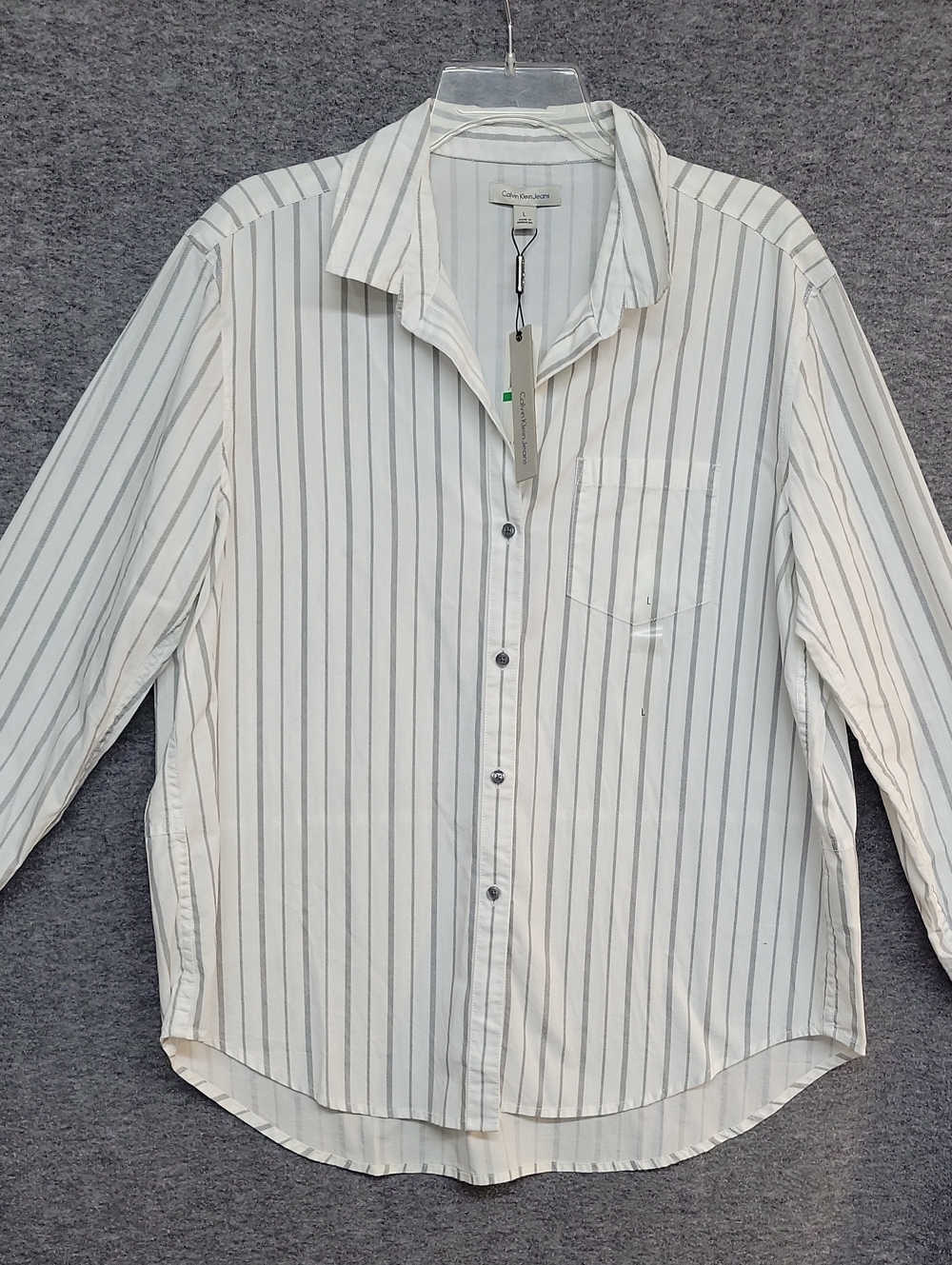 Calvin Klein Shirt White W/black Stripes Womens Size Large New With Tags